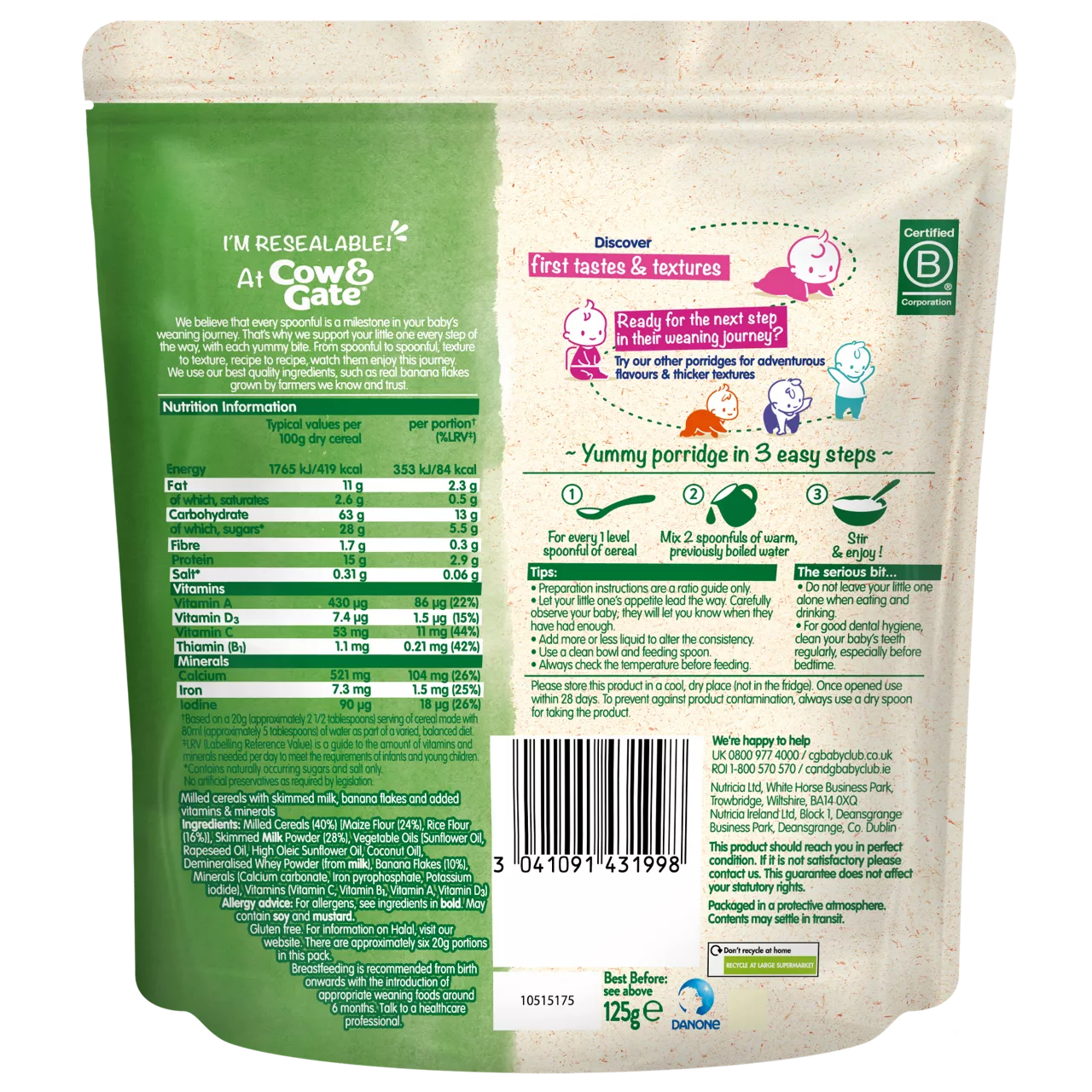 Cow & Gate Banana Porridge Cereal(4-6months) - 125g