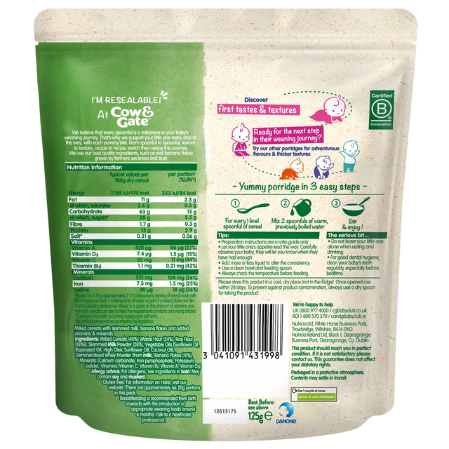 Cow & Gate Banana Porridge Cereal(4-6months) - 125g
