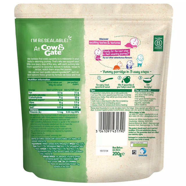 Cow & Gate Banana Wholegrain Porridge with Buckwheat (from 7m onwards) - 200g
