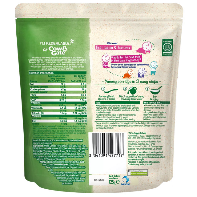 Cow & Gate Creamy Porridge Cereal (from 4-6months onwards) - 125g