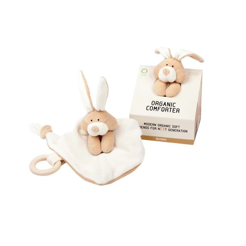 Wooly Organic Comforter Bunny with Wooden Teether:0m+