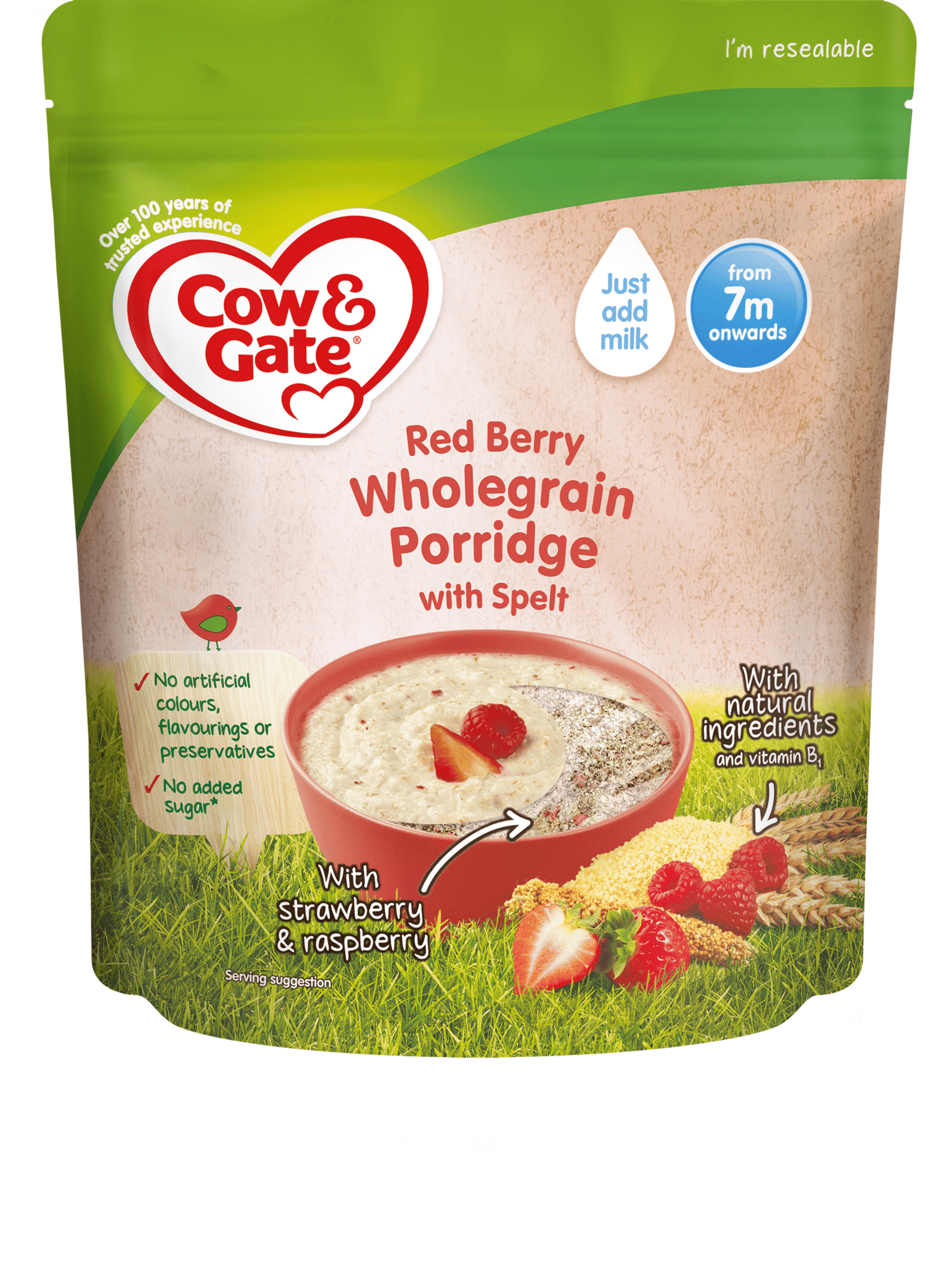 Cow & Gate Red Berry Wholegrain Porridge with Spelt (7+ months) - 200g