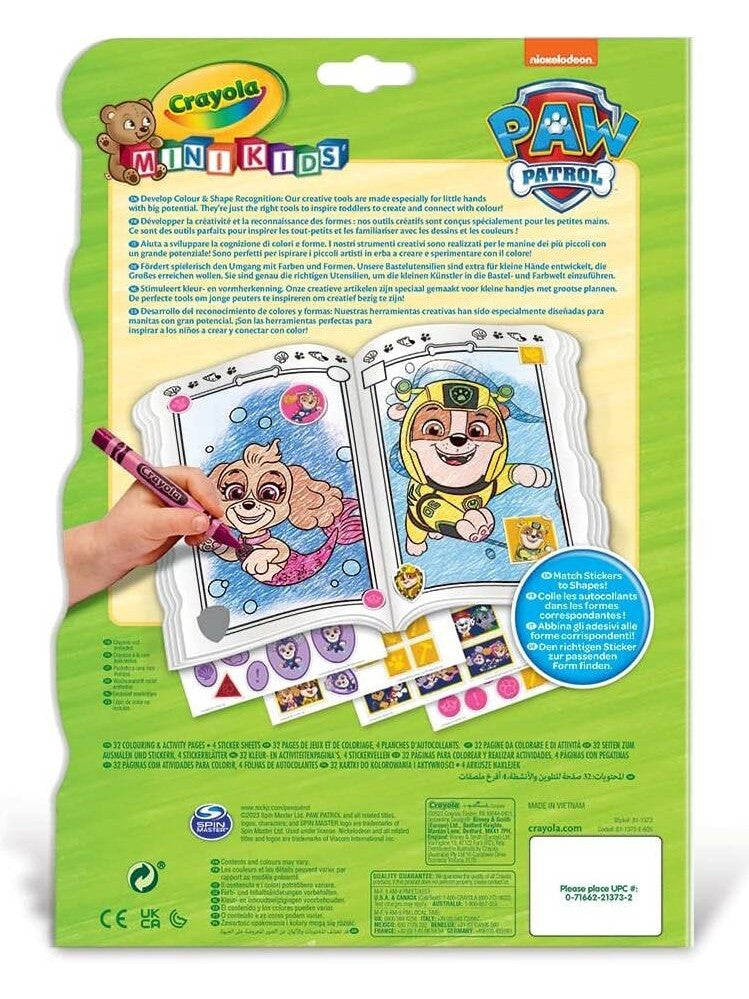 Crayola MiniKids Paw Patrol Colour & Shapes Sticker Activites Book for 12months+