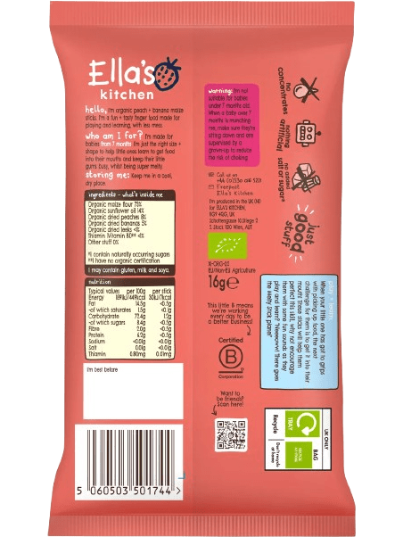Ella's Kitchen Peach + Banana Melty Sticks From 7 Months - 16g