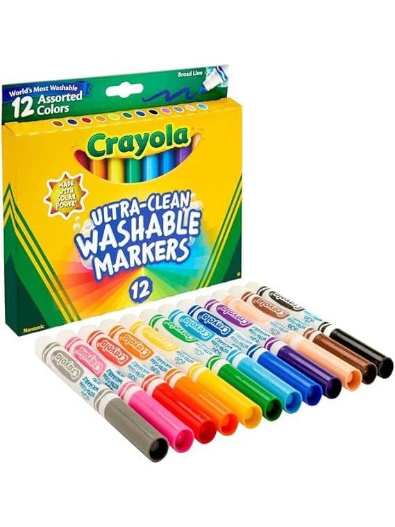 Crayola Ultra-Clean Washable Markers, Broad Line, 12 Count