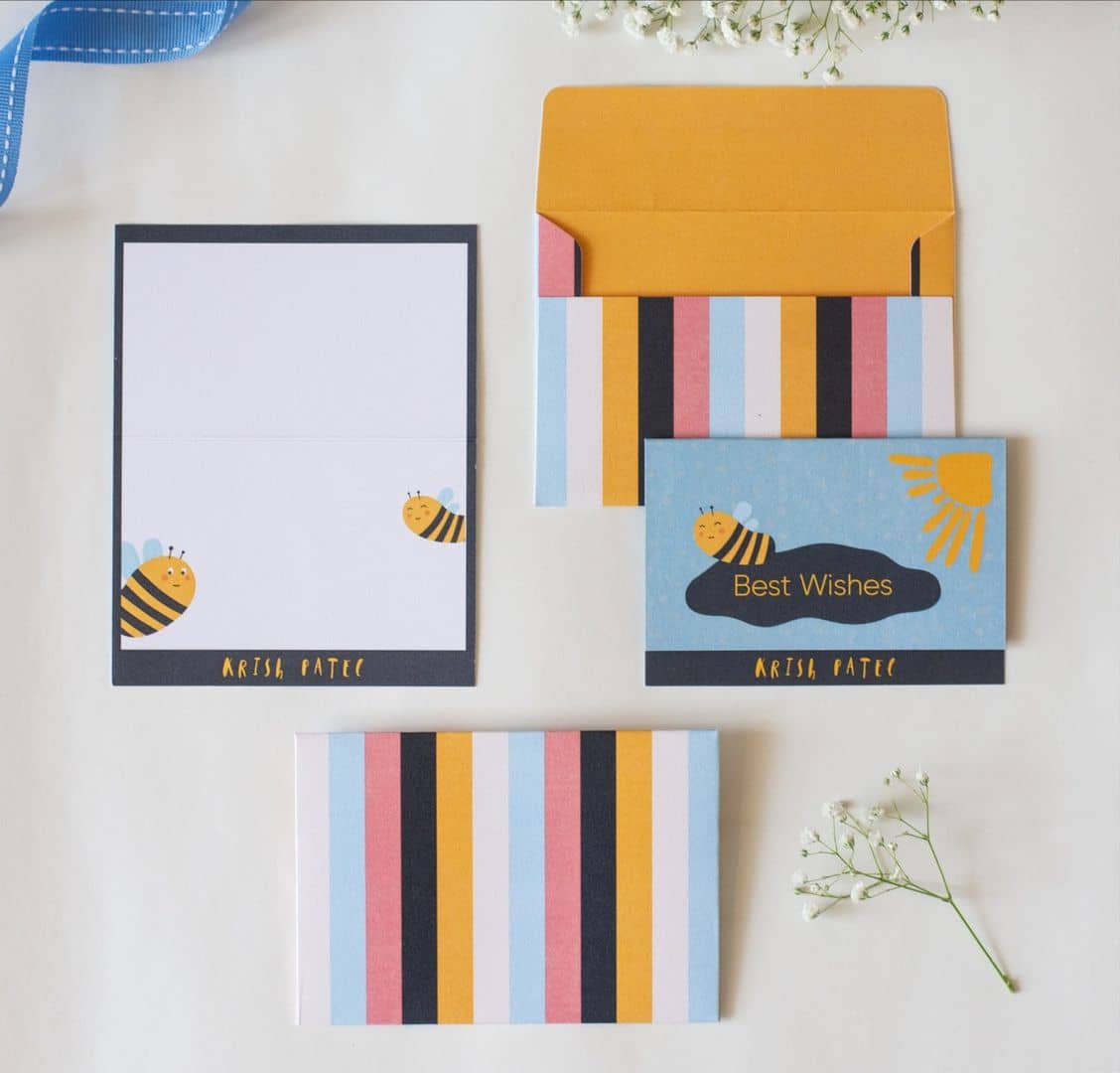Foldable Gift Cards with Envelopes - Bee Yourself (Bright Blue - Pack of 10)