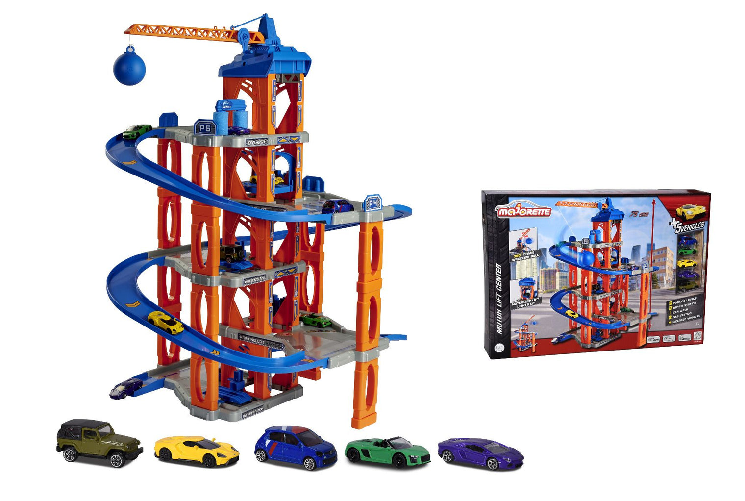 Majorette Motor Lift Center + 5 Cars