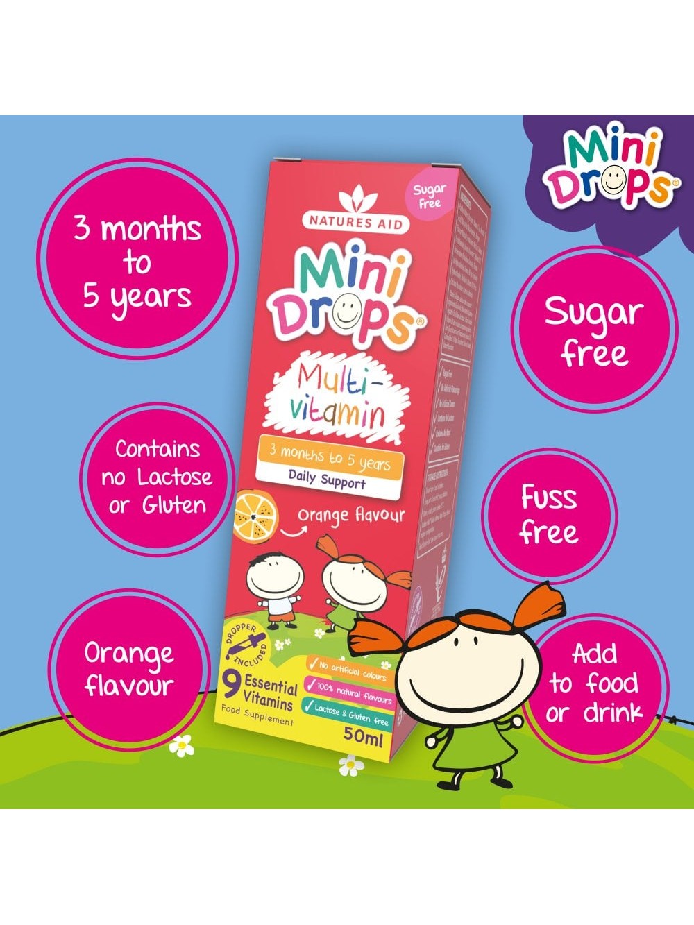Natures Aid Mini Drops Multivitamin For 3 months to 5 years old - 50ml