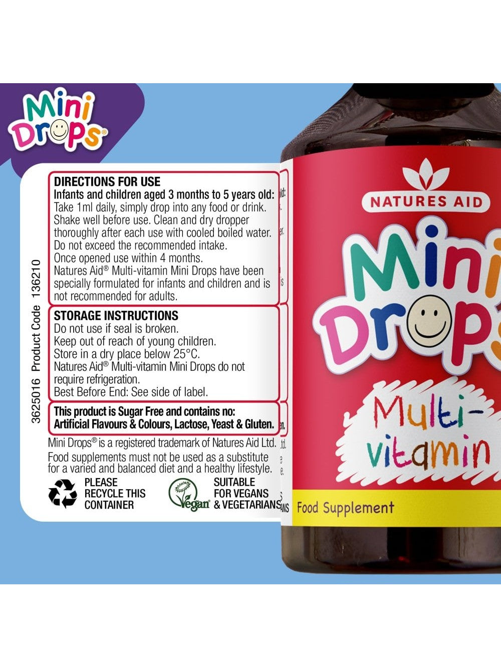Natures Aid Mini Drops Multivitamin For 3 months to 5 years old - 50ml