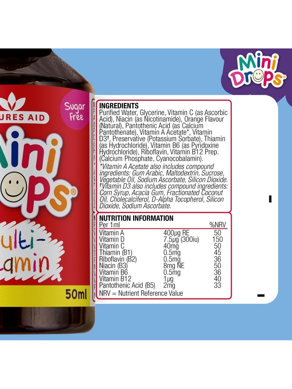 Natures Aid Mini Drops Multivitamin For 3 months to 5 years old - 50ml