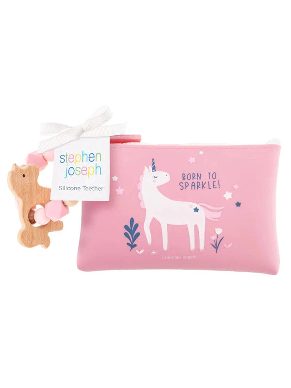 Stephen Joseph Silicone Teether with Pouch (Available in 4 different designs)