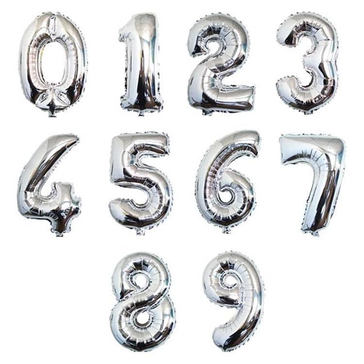 32 Inch Silver Number Foil Balloons