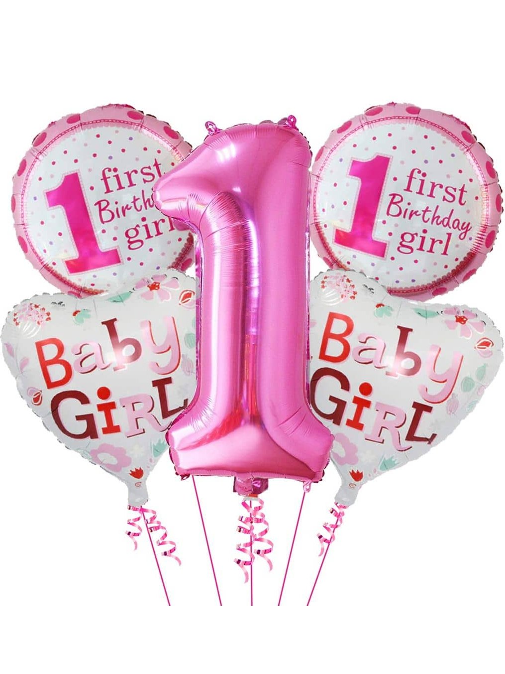 1st Birthday Pink Theme Foil Balloon Set - Pack of 5
