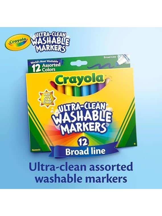 Crayola Ultra-Clean Washable Markers, Broad Line, 12 Count