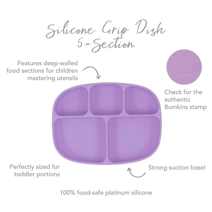 Bumkins Silicone Grip Dish with Lid - 5 Section (4 colors available)
