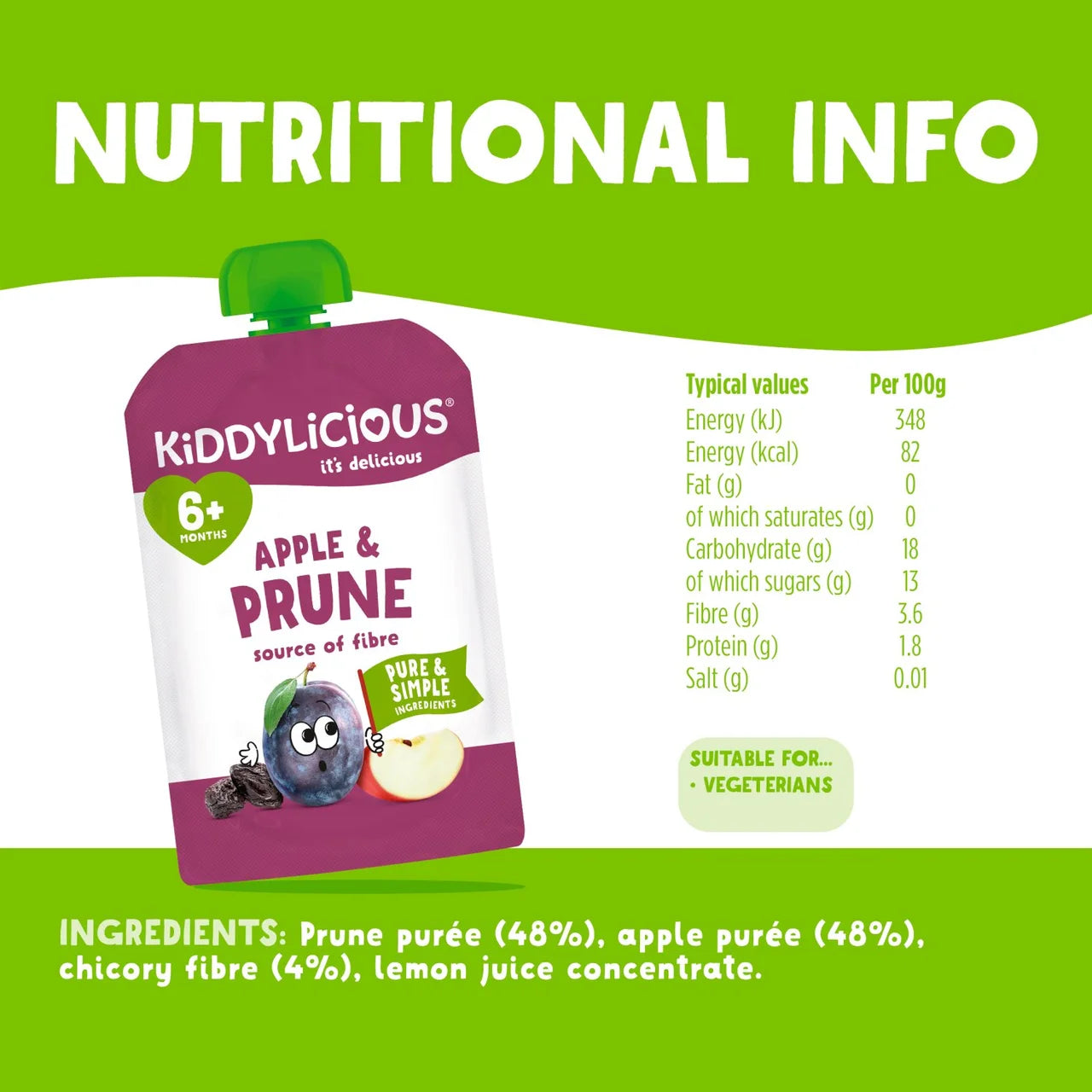 Kiddylicious Apple & Prune Pouch From 6 Months - 100g