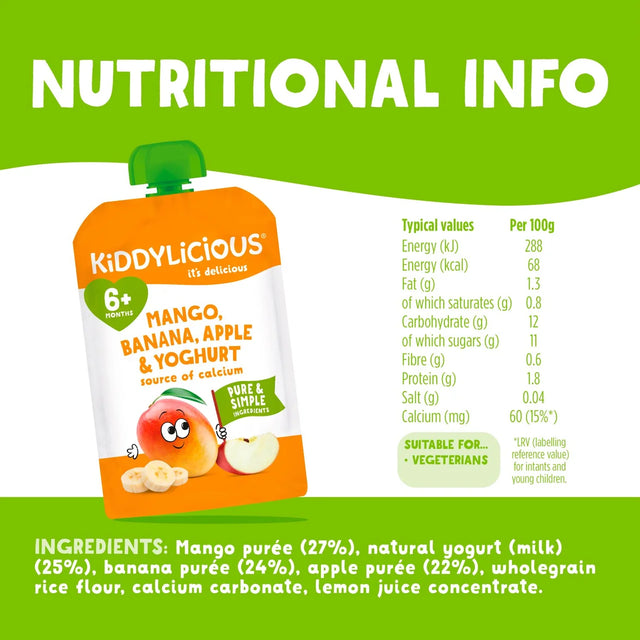 Kiddylicious Mango, Banana & Apple Yoghurt Pouch From 6 Months - 100g