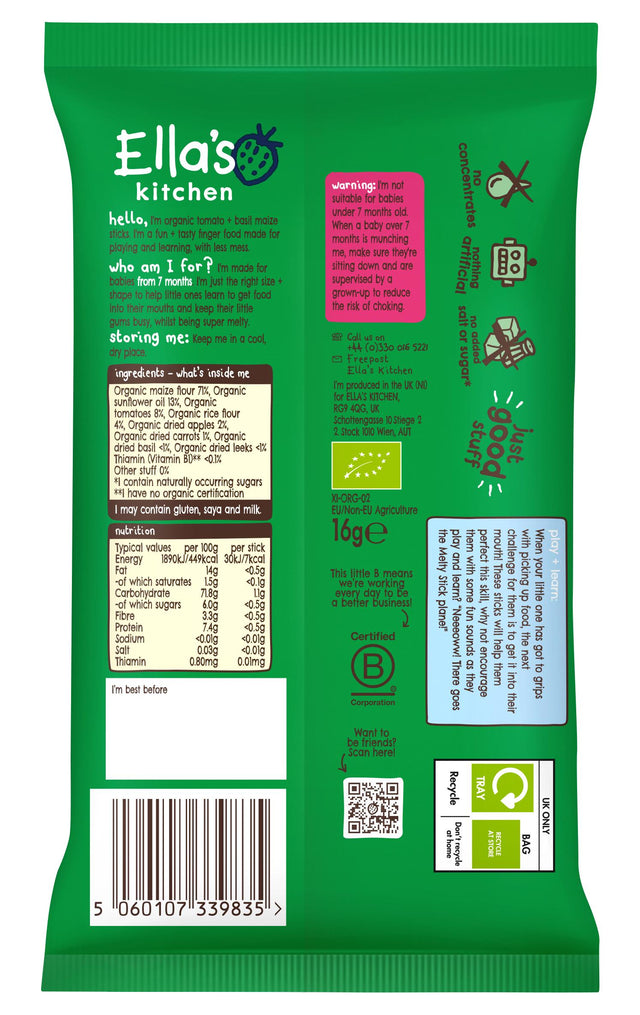 Ella's Kitchen Tomato + Basil Melty Sticks From 7 Months - 16g