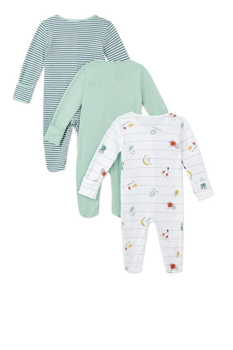 Mamas and Papas 3-in-1 Sleepsuits - 0-3m - Green and White(Stripe), Green, and White