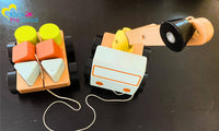 PreLoved Montessori Wooden Crane Pull-along Truck Shape Sorter + Blocks (Gently Loved)