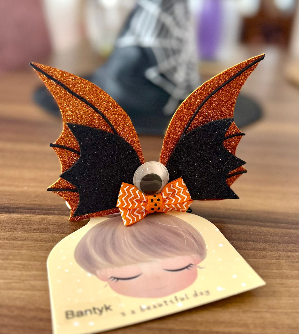Bantyk Halloween Orange and Black Bat Hair Clip