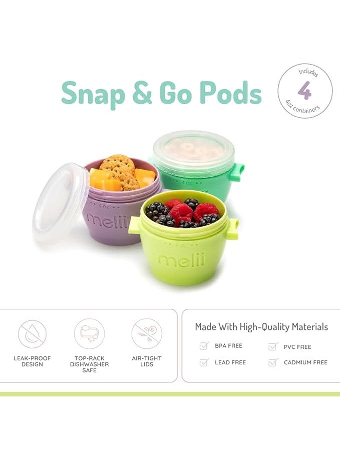 Melii Snap & Go Silicone Baby Food Storage Containers with Lids 4 Pack (4oz)