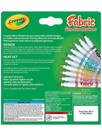 Crayola Fabric Markers, Fine Line, 10 Count