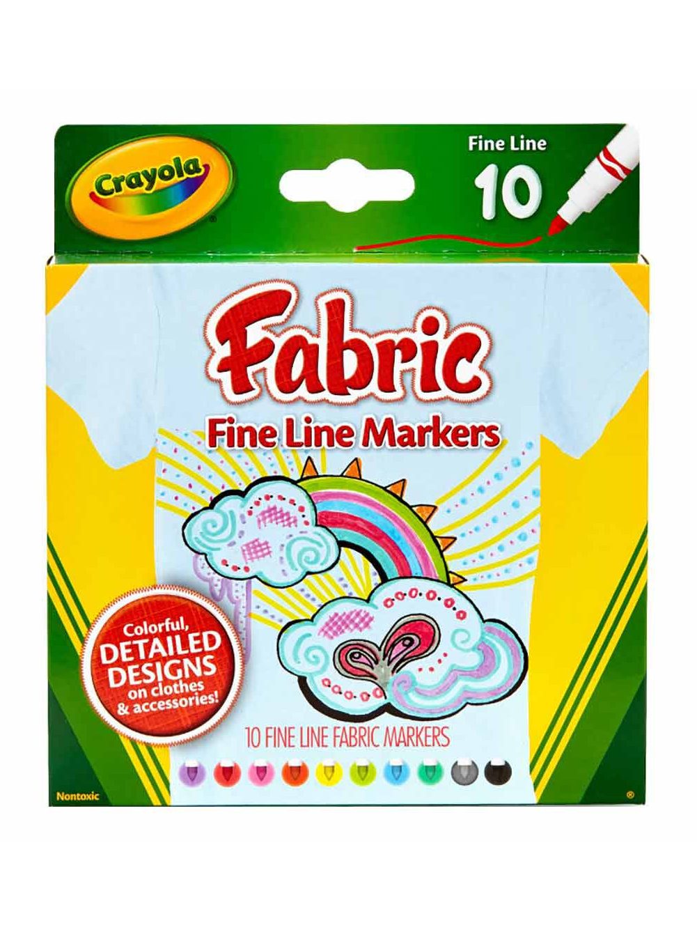 Crayola Fabric Markers, Fine Line, 10 Count