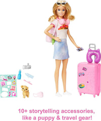Barbie Malibu Doll & Accessories, Travel Set with Puppy