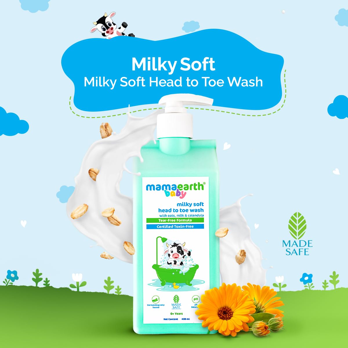 Mamaearth Milky Soft Head to Toe Wash With Oats, Milk, and Calendula for Babies 400ml