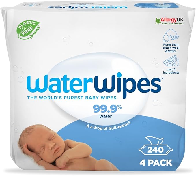 4 pack WaterWipes Plastic-Free Original Baby Wipes (4 x 60 wipes)