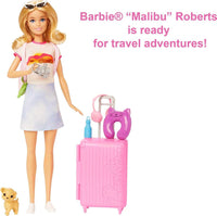 Barbie Malibu Doll & Accessories, Travel Set with Puppy