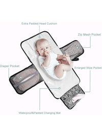 Portable Travel Nappy Changing Mat with Wipe-Pocket and Head Cushion (Grey)