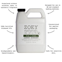 Zoey Naturals Free & Clean Laundry Detergent - 32 oz / 946 ml / up to 42 loads