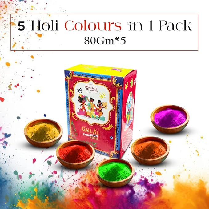 CraftVatika Natural Holi Colour - Organic Holi Colours (Pack of 5-80gms each)