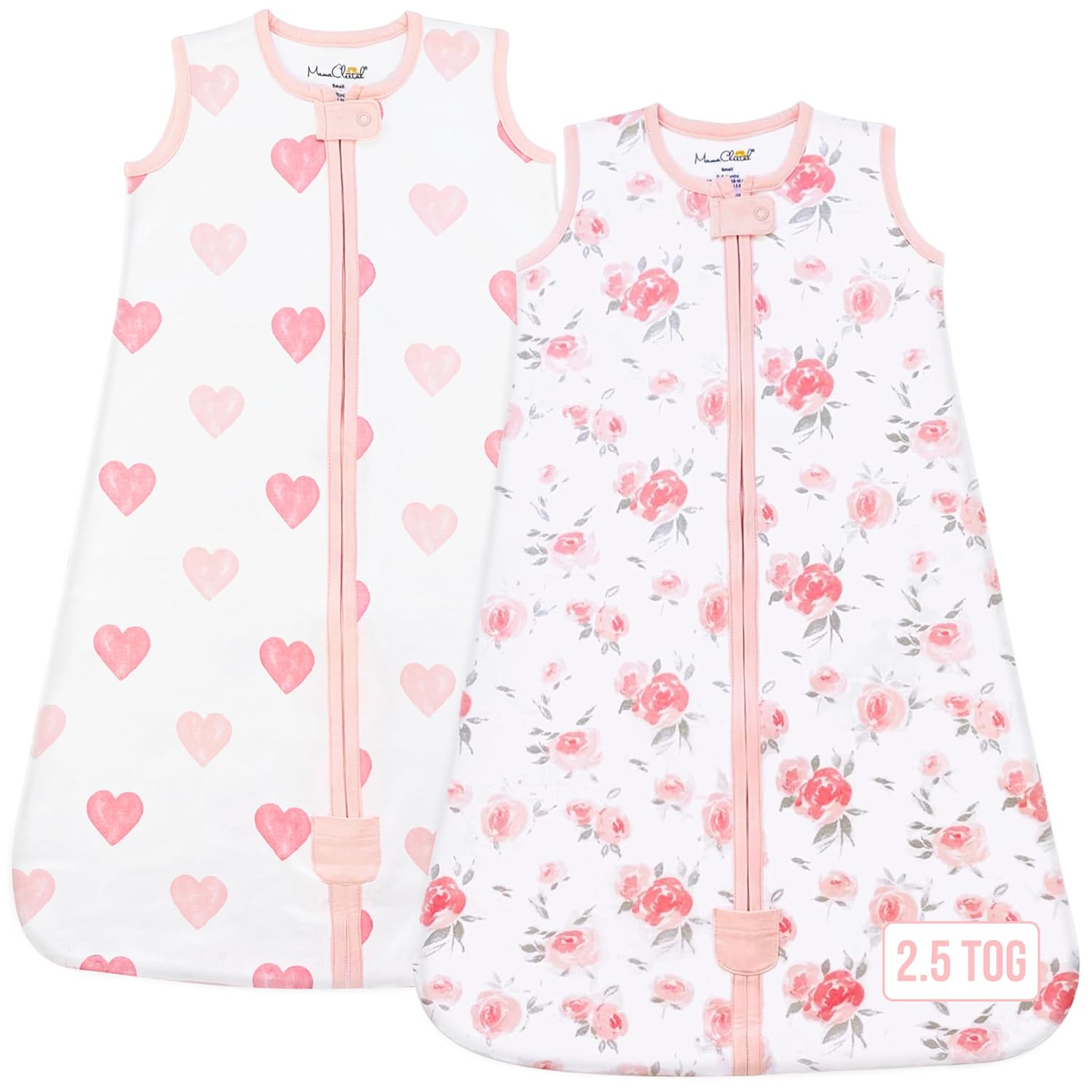2Pcs Mama Cheetah Baby Sleep Sack (Hearts and Flower) - 6-12Months