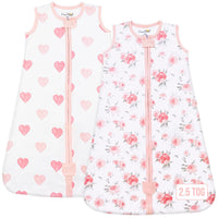 2Pcs Mama Cheetah Baby Sleep Sack (Hearts and Flower) - 6-12Months