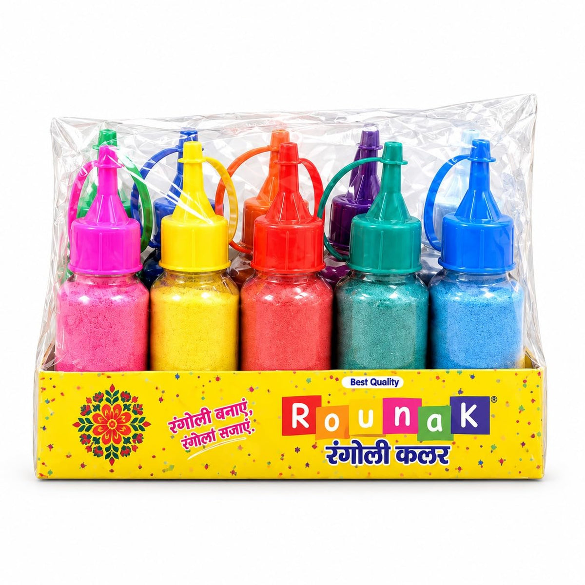 10 Rangoli Colour Powder Tube Kit Diwali Decoration with Mini Stencil