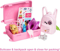 Barbie Malibu Doll & Accessories, Travel Set with Puppy