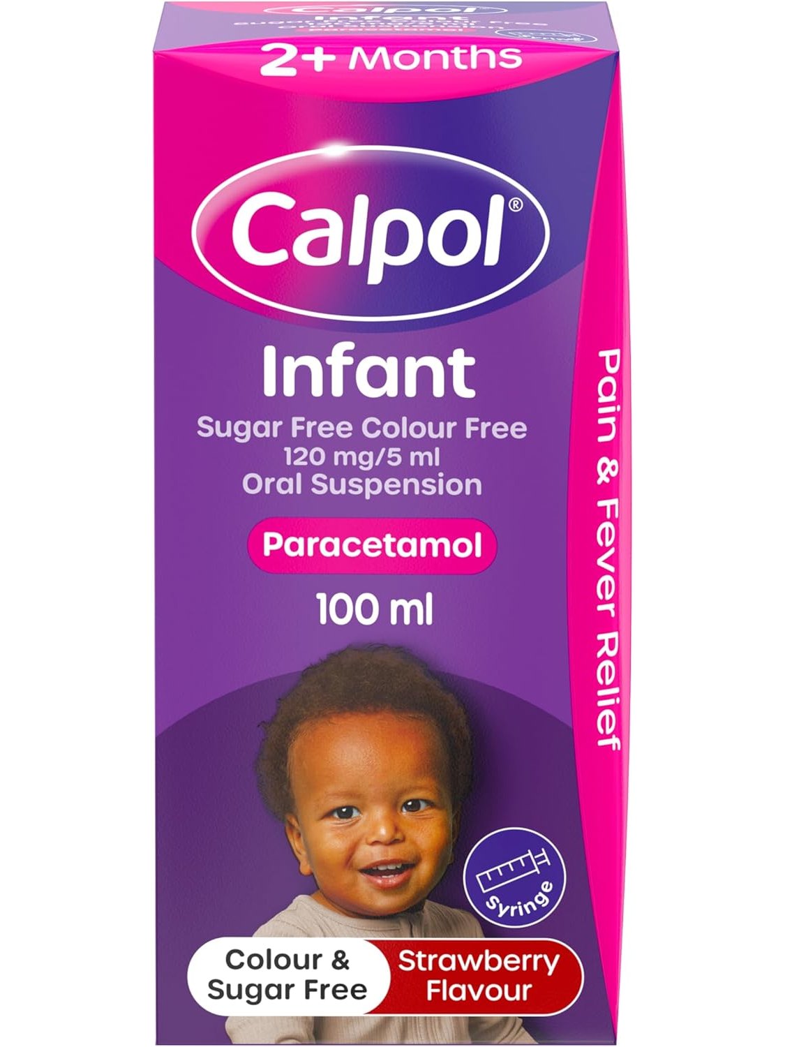 Calpol Infant Sugar Free Oral Suspension Strawberry flavour 2+ Months (100ml)