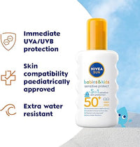 NIVEA SUN Kids Sensitive Spray SPF50+ Sunscreen, Sun Protection - 200ml