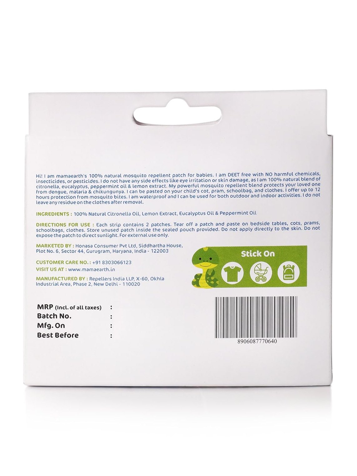 Buy 1 Get 1 Free, Mamaearth Baby Natural Mosquito Repellent  Patches (24 patches)