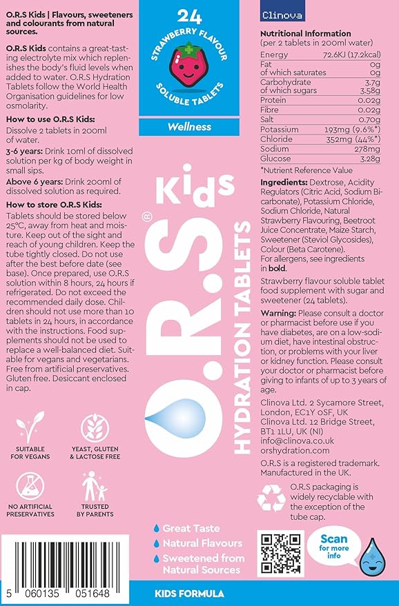 O.R.S Hydration for Kids, Natural Strawberry Flavour - 24 Tablets