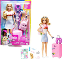 Barbie Malibu Doll & Accessories, Travel Set with Puppy