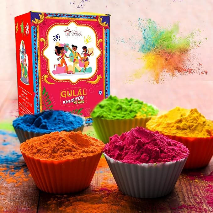 CraftVatika Natural Holi Colour - Organic Holi Colours (Pack of 5-80gms each)