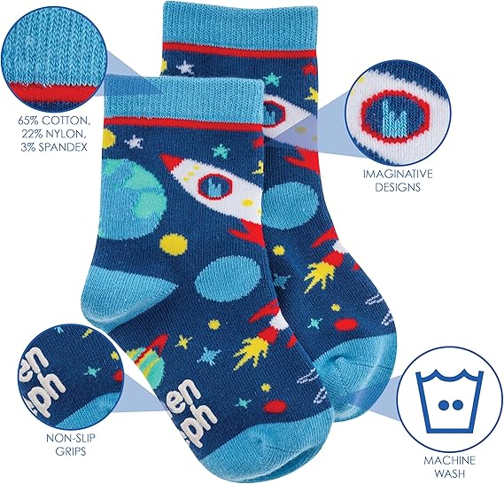 Stephen Joseph Non Slip Toddler Socks- Space (3 sizes available)