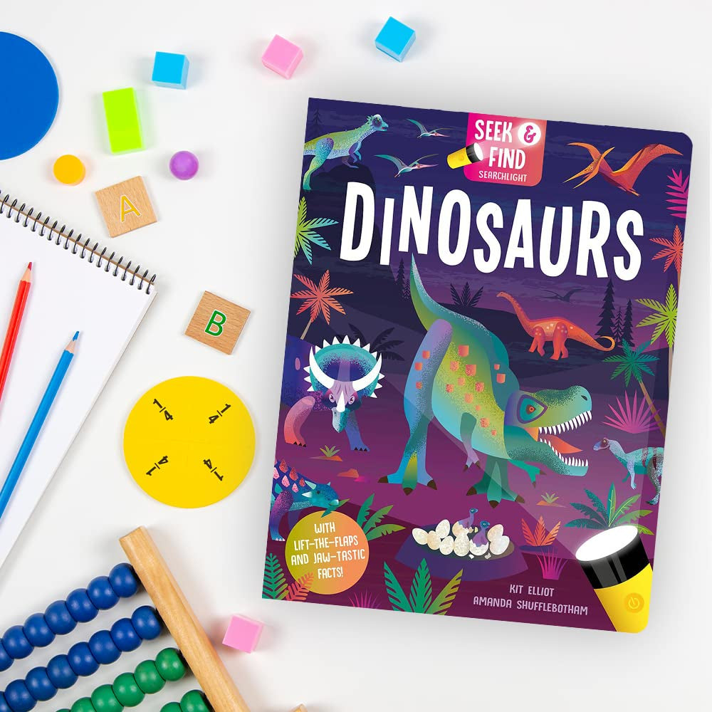⁠Dinosaurs (Seek & Find - Searchlight Books) with lift-the-flaps and jaw-tastic facts! - Kit Elliot, Amanda Shufflebotham (Hardcover)