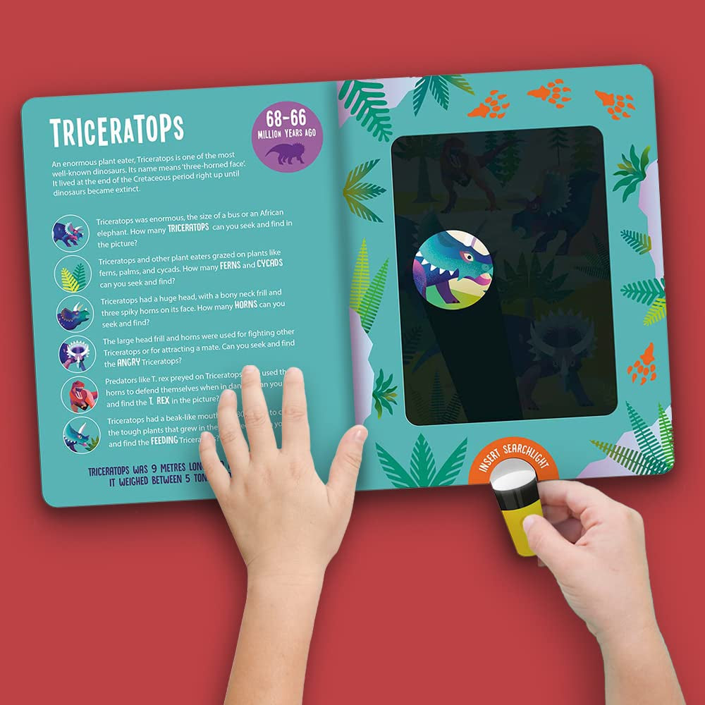 ⁠Dinosaurs (Seek & Find - Searchlight Books) with lift-the-flaps and jaw-tastic facts! - Kit Elliot, Amanda Shufflebotham (Hardcover)