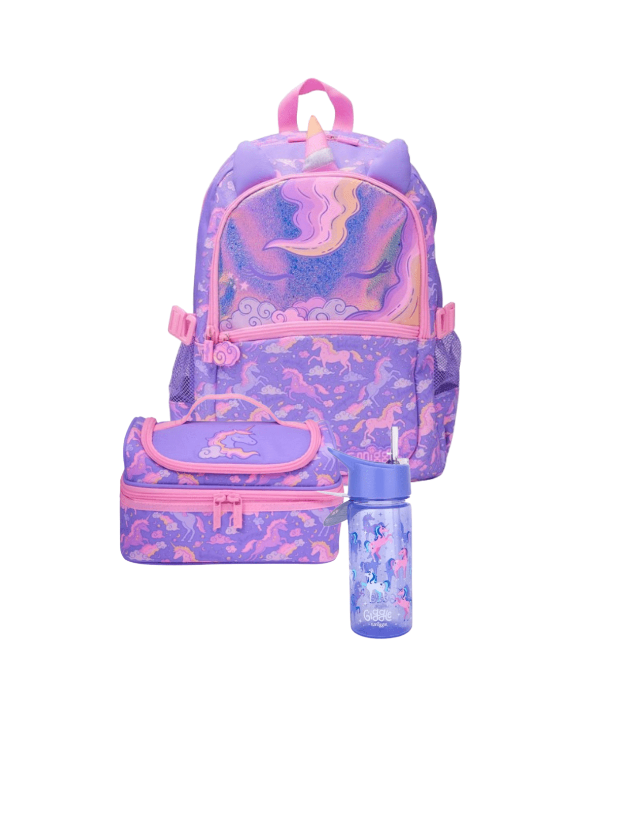Smiggle Unicorn Bundle Set - Backpack, Lunch Bag, Waterbottle)
