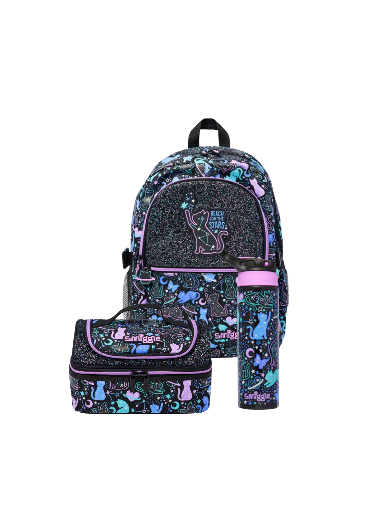 Smiggle Reach for the Star Bundle Set - Backpack, Lunch pack, Waterbottle